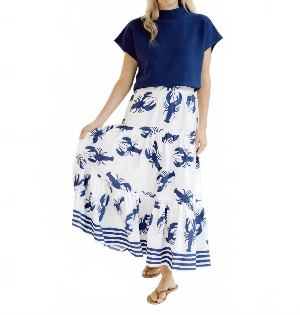 NEW NAVYBLEU lobster midi skirt in navy white